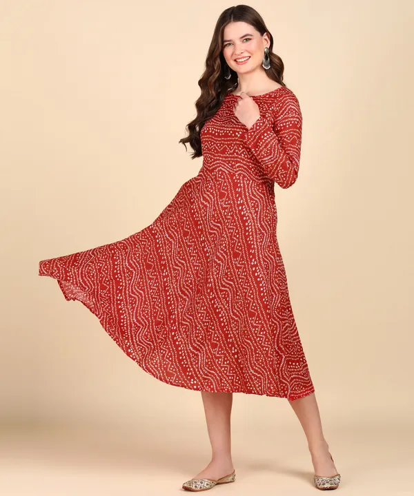 Red_Cotton_Printed_Round_Kurti_For_Women