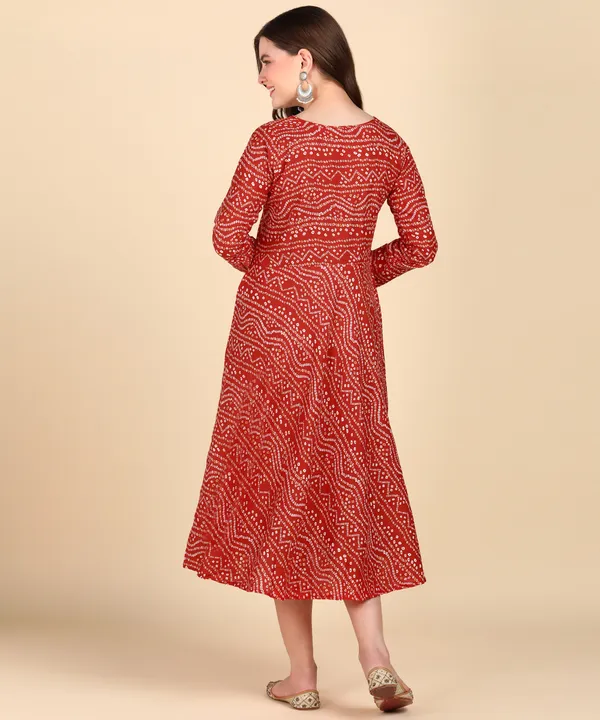 Red_Cotton_Printed_Round_Kurti_For_Women