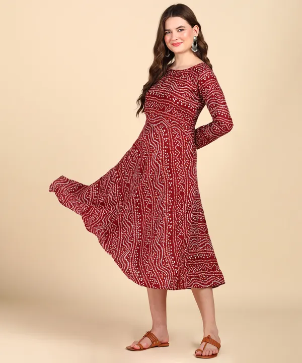 Maroon_Cotton_Printed_Round_Kurti_For_Women