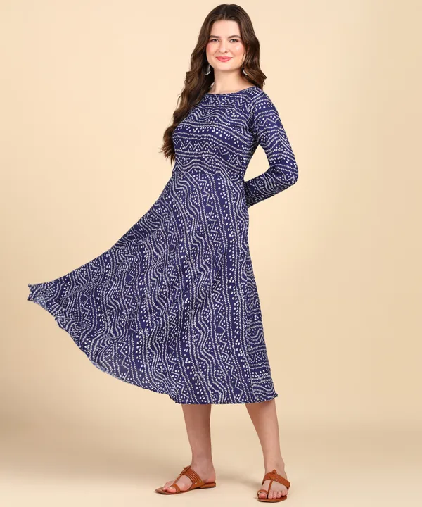 Blue_Cotton_Printed_Round_Kurti_For_Women