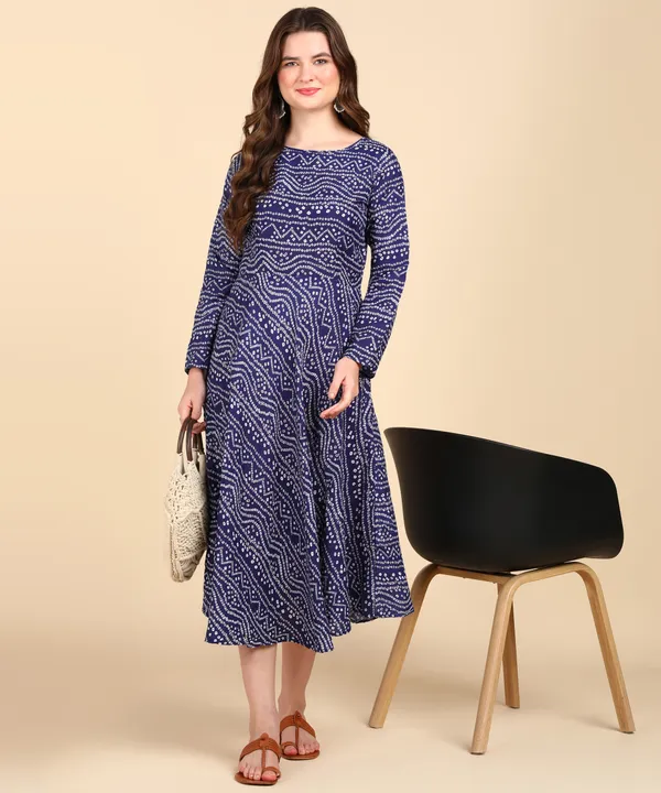 Blue_Cotton_Printed_Round_Kurti_For_Women