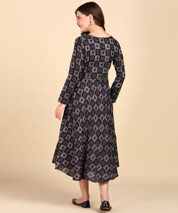 Navy_Blue_Cotton_Printed_Round_Kurti_For_Women