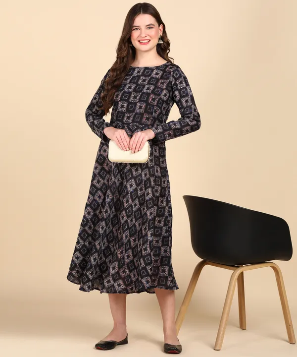 Navy_Blue_Cotton_Printed_Round_Kurti_For_Women