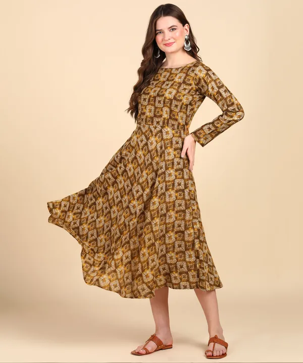 Brown_Cotton_Printed_Round_Kurti_For_Women
