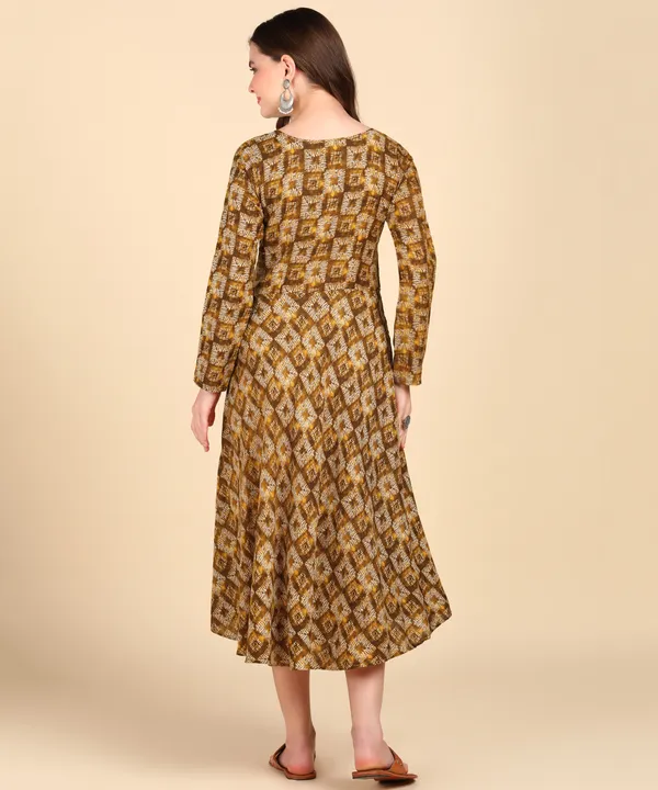 Brown_Cotton_Printed_Round_Kurti_For_Women