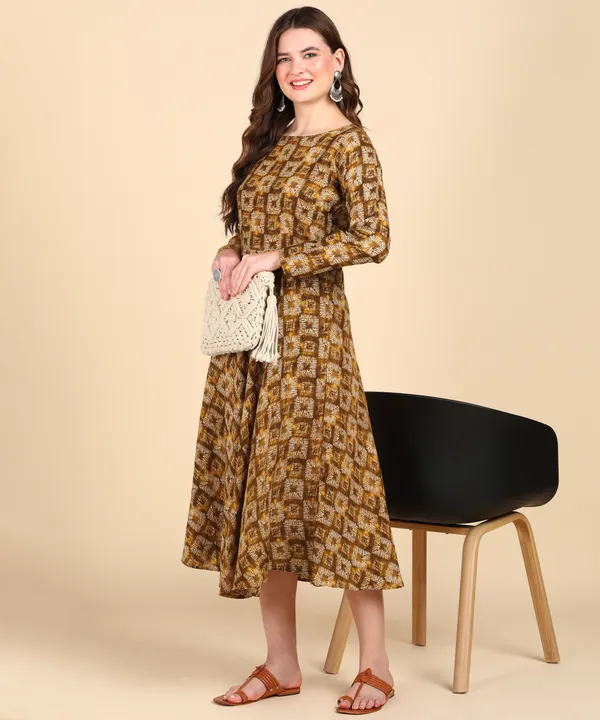 Brown_Cotton_Printed_Round_Kurti_For_Women