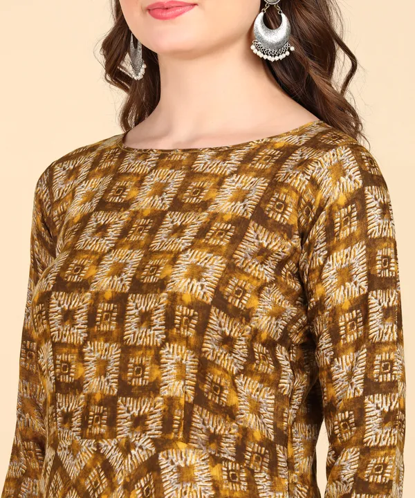 Brown_Cotton_Printed_Round_Kurti_For_Women