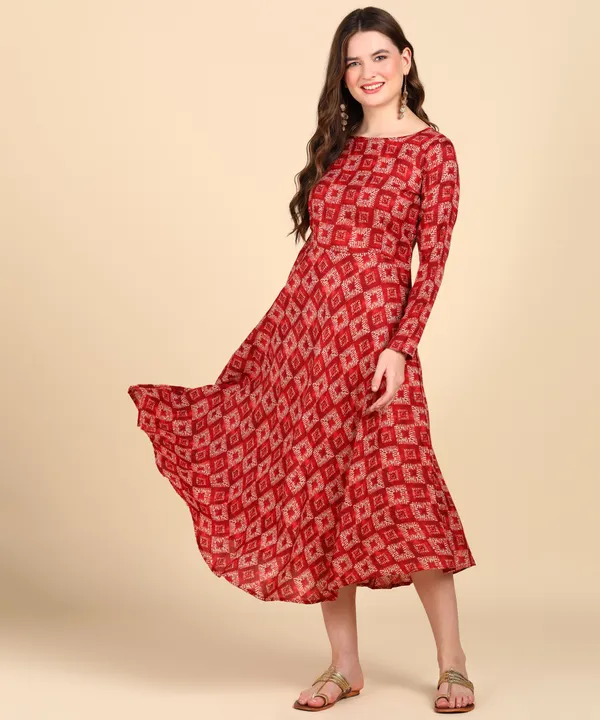 Red_Cotton_Printed_Round_Kurti_For_Women