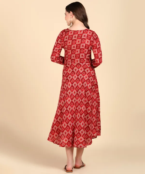 Red_Cotton_Printed_Round_Kurti_For_Women