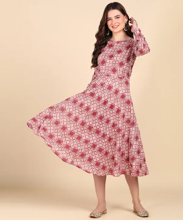 Peach_Cotton_Printed_Round_Kurti_For_Women