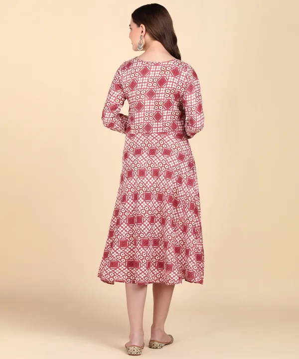 Peach_Cotton_Printed_Round_Kurti_For_Women