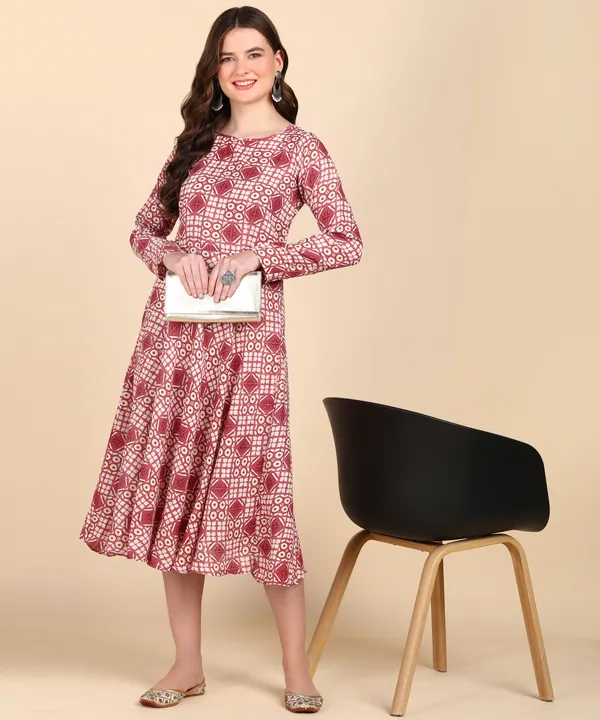 Peach_Cotton_Printed_Round_Kurti_For_Women