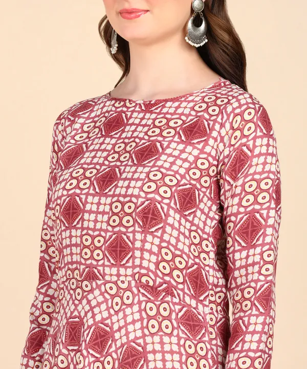 Peach_Cotton_Printed_Round_Kurti_For_Women