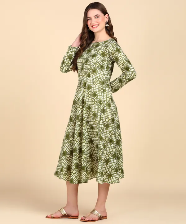 Olive_Cotton_Printed_Round_Kurti_For_Women