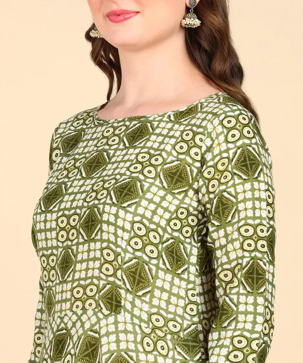 Olive_Cotton_Printed_Round_Kurti_For_Women