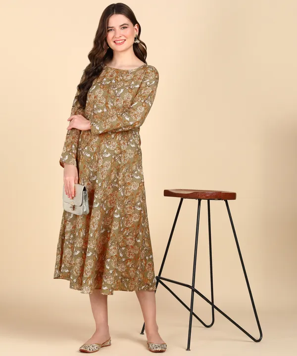 Light_Brown_Cotton_Printed_Round_Kurti_For_Women