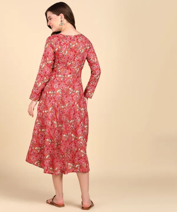 Red_Cotton_Printed_Round_Kurti_For_Women