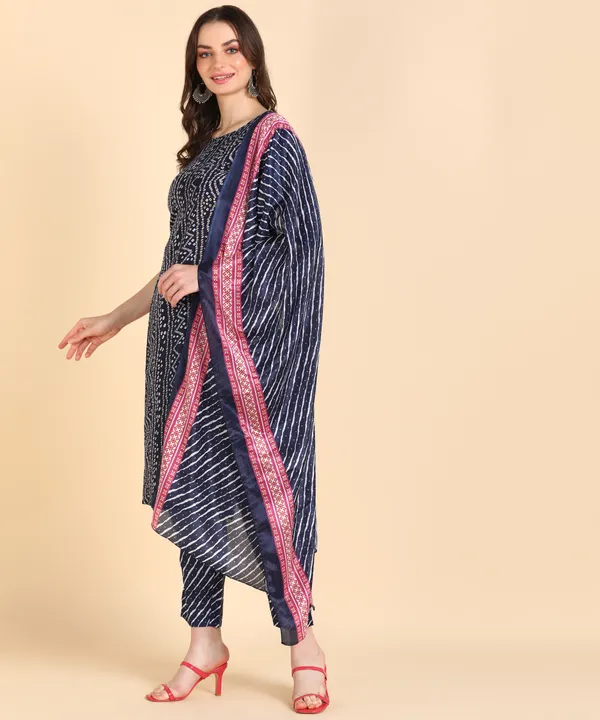 Navy_Blue_Cotton_Printed_Kurti_Pant_With_Dupatta_Set
