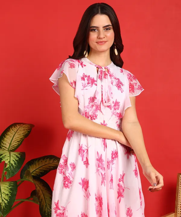 Pink_Flared_Western_Printed_Dress
