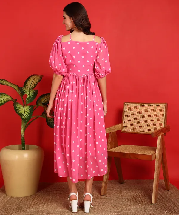 Pink_Gathered_Sleeve_Georgette_Fit_&_Flare_Dress