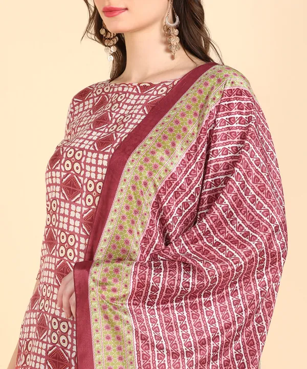 Peach_Cotton_Printed_Kurti_Pant_With_Dupatta_Set