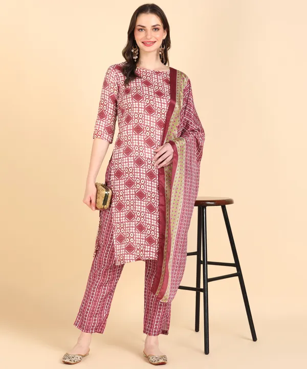 Peach_Cotton_Printed_Kurti_Pant_With_Dupatta_Set