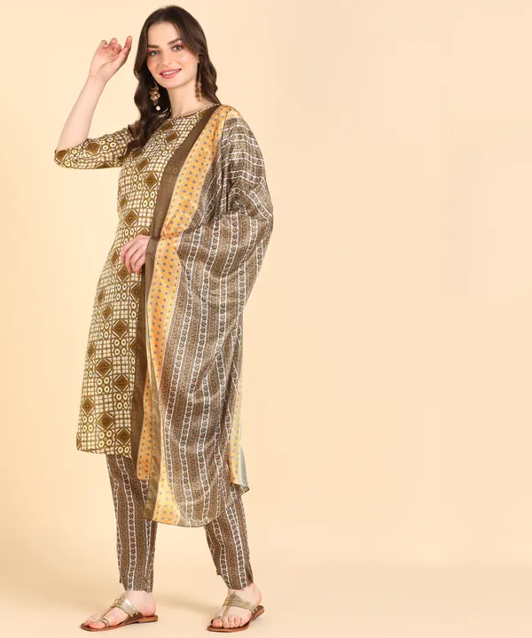 Multicolor_Cotton_Printed_Kurti_Pant_With_Dupatta_Set