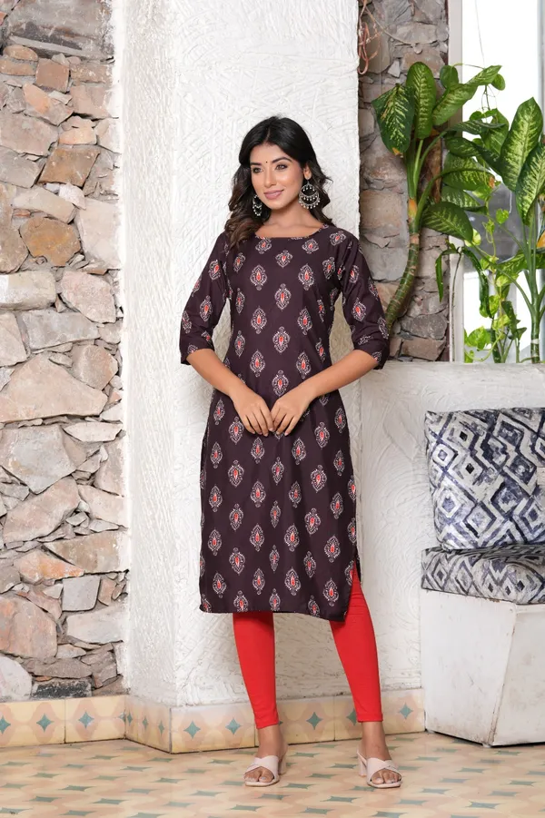 Maroon_Women_Printed_Straight_Kurti