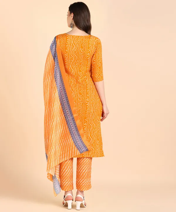 Yellow_Cotton_Printed_Kurti_Pant_With_Dupatta_Set