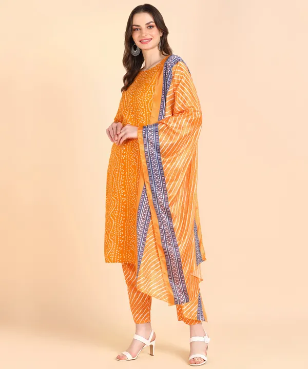 Yellow_Cotton_Printed_Kurti_Pant_With_Dupatta_Set