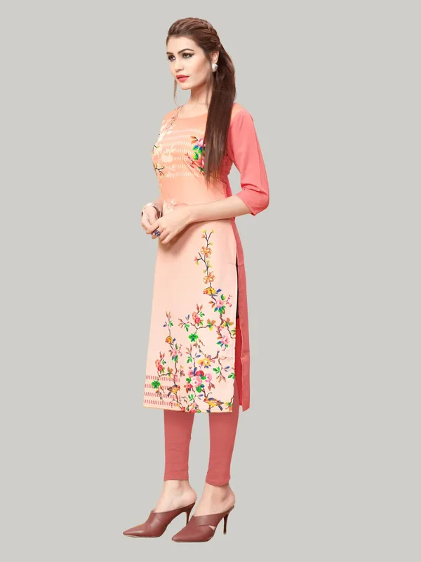 Peach_Women_Printed_Straight_Kurti