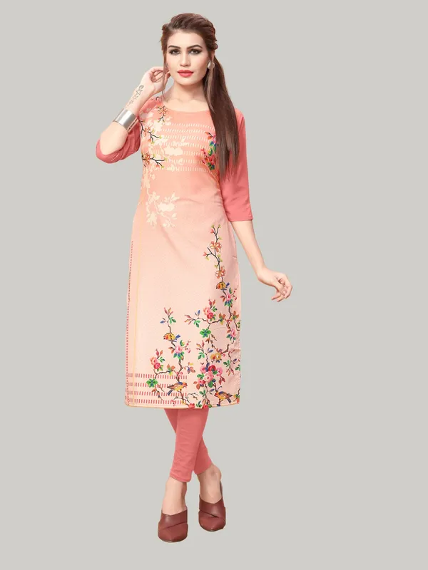 Peach_Women_Printed_Straight_Kurti