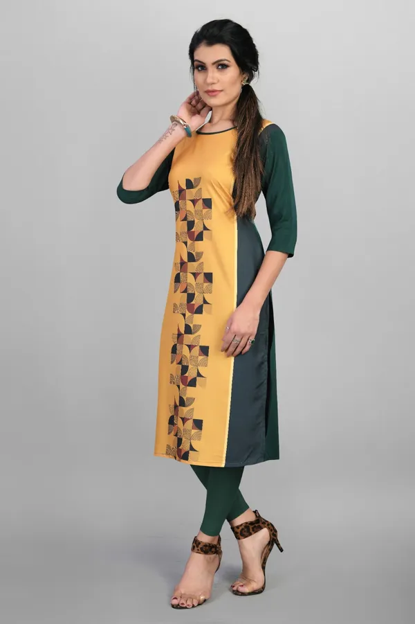 Mustard_Women_Printed_Straight_Kurti