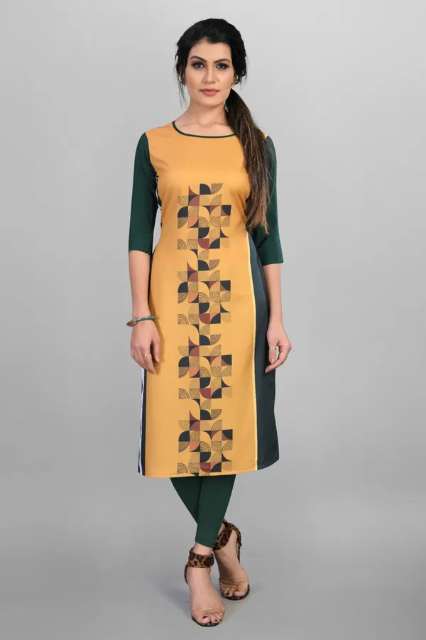 Mustard_Women_Printed_Straight_Kurti