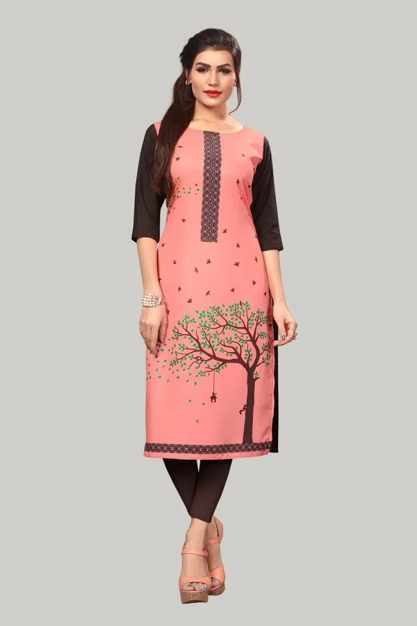 Peach_Women_Printed_Straight_Kurti