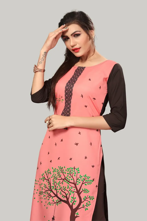 Peach_Women_Printed_Straight_Kurti