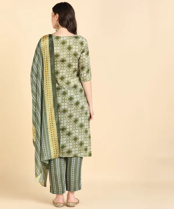 Olive_Cotton_Printed_Kurti_Pant_With_Dupatta_Set