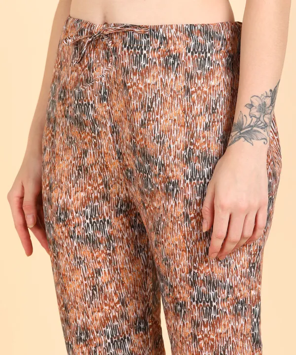 Brown_Cotton_Printed_Kurti_Pant_With_Dupatta_Set