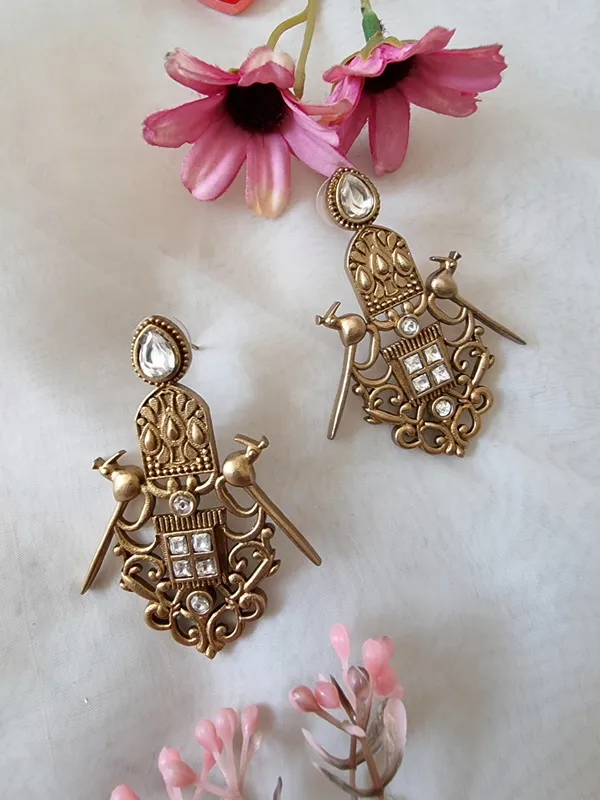 Bawri Banjari White Stone Work Bird Earring For Women Price in