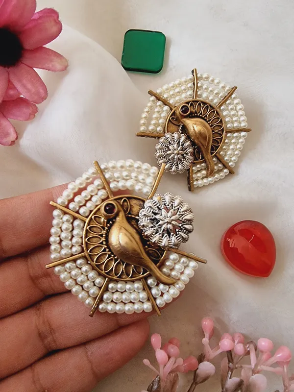 White_Phool-Moti_Stud_Earrings__For_Women_|_Brass_Based_Traditional_Style