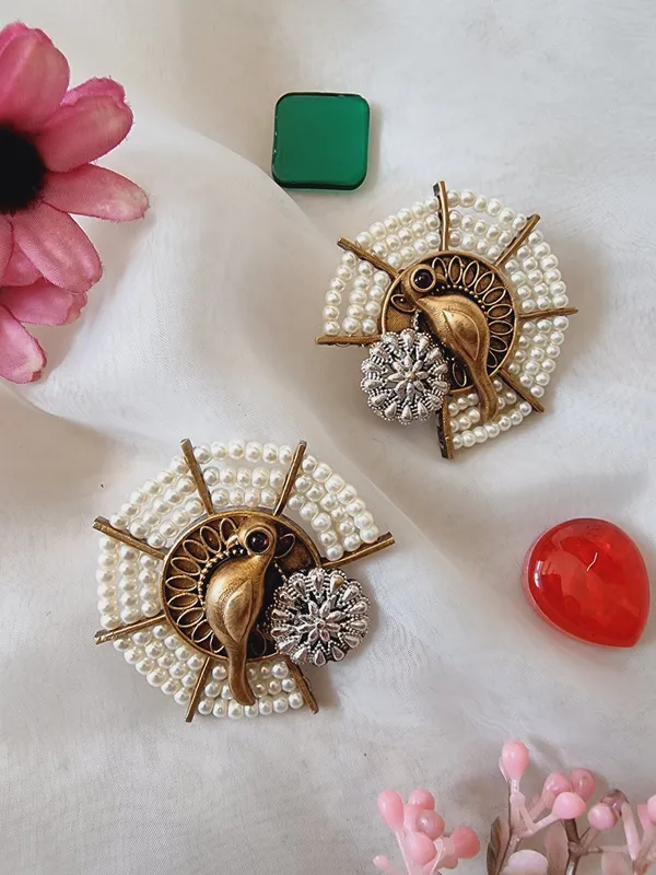 White_Phool-Moti_Stud_Earrings__For_Women_|_Brass_Based_Traditional_Style