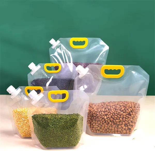 5Pcs-1.5L_Kitchen_Storage_Bag_Grains_Rice_Moisture-Proof_Sealed_Bag,_Resealable,_Transparent_Bags_Stand_Up_Pouch_Bags_with_Portable_Handle_for_Long_Term_Food_Storage_Container