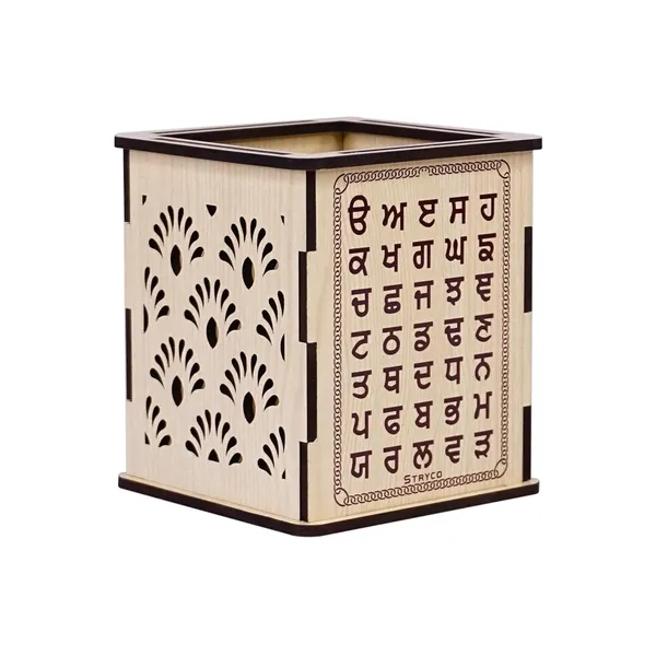 Cream_Gurmukhi_Lipi_Wooden_Penstand__Punjab_Gifts__Uda_Aida_Home_Decor__Compact_Table_Desk_Organizer__Pen_And_Pencil_Holder_For_Office/Study_Table