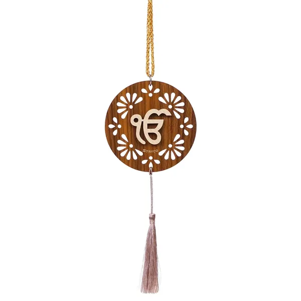 Beige_&_Rosewood_3.5x3.5_Inches_Thick_3D_Ik_Onkar_Punjabi_Car_Rear_View_Mirror_Hanging_|_Dual_Sided_Car_Decor_Accessory_|_Spiritual_Gift_Item_|_Wooden_Sikh_Car_Hanging_Ornament