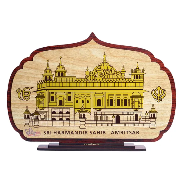 Rosewood_&_Beige_Table_Top_Golden_Temple__Darbar_Sahib_Photo__Sri_Harmandir_Sahib__Spiritual__Religious__Wooden_Home_Decor__Big_Size_Gift_Decorative_Showpiece_|_8x12_inches