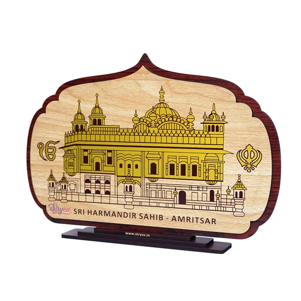Rosewood_&_Beige_Table_Top_Golden_Temple__Darbar_Sahib_Photo__Sri_Harmandir_Sahib__Spiritual__Religious__Wooden_Home_Decor__Big_Size_Gift_Decorative_Showpiece_|_8x12_inches