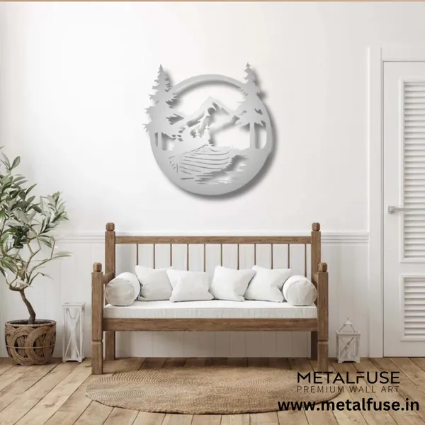 Metal_Wall_Art_for_Home_Decoration__|_Drift_Boat_Mountain__|_Silver