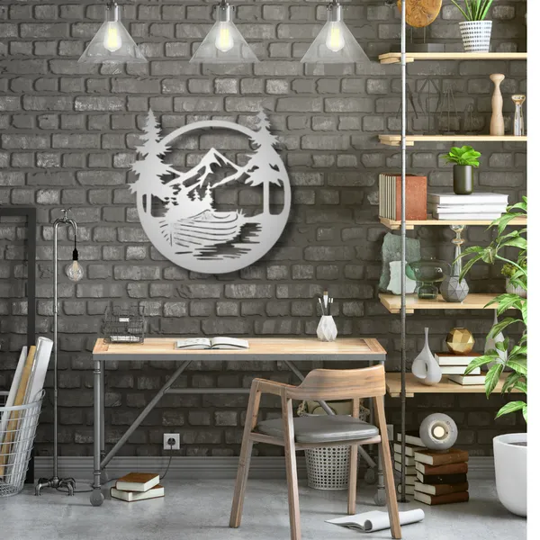 Metal_Wall_Art_for_Home_Decoration__|_Drift_Boat_Mountain__|_Silver