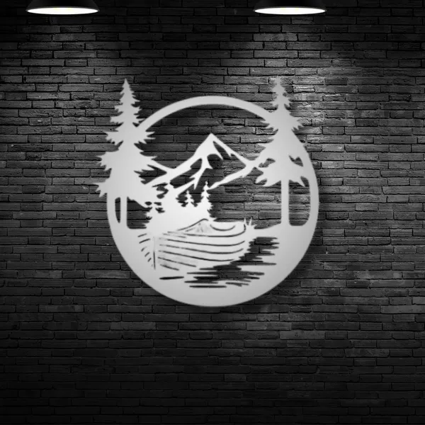 Metal_Wall_Art_for_Home_Decoration__|_Drift_Boat_Mountain__|_Silver