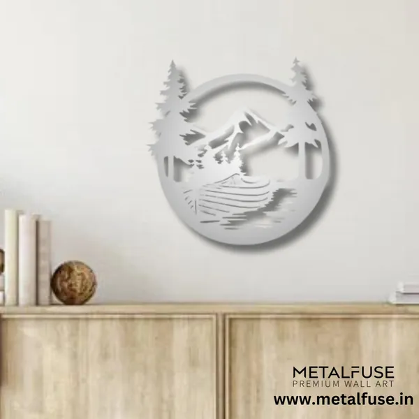 Metal_Wall_Art_for_Home_Decoration__|_Drift_Boat_Mountain__|_Silver
